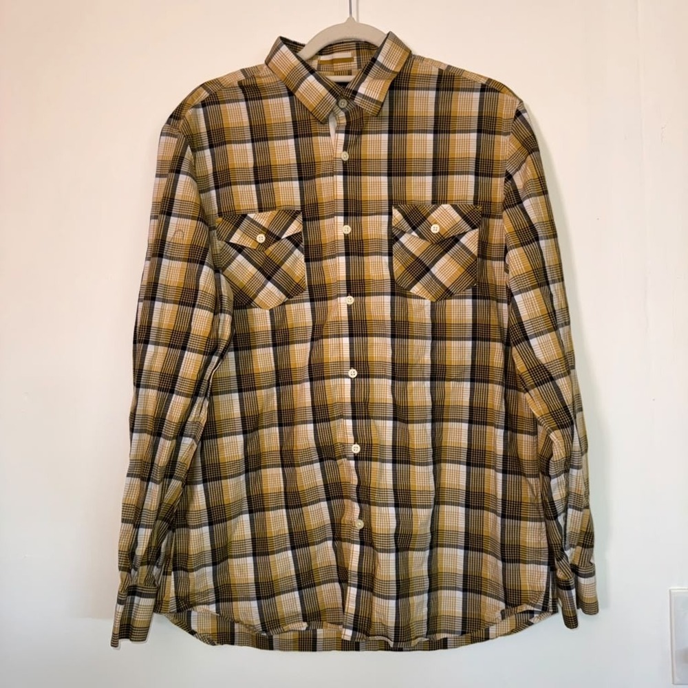Banana Republic Men's Size L Button Up Shirt Yellow Plaid Work Utility Casual